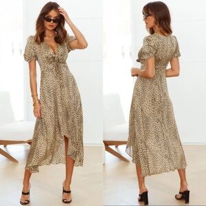 Hello Molly Major Hottie Tie Front Cheetah Print Asymmetric Flowy Midi Dress M
